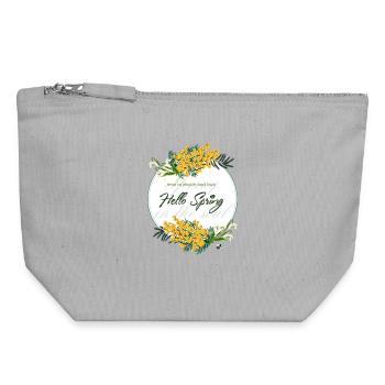 Mimosa et clochettes de ressort. Bonjour printemps - Pochette zippée en toile 18 x 19 cm - gris chiné - Devant