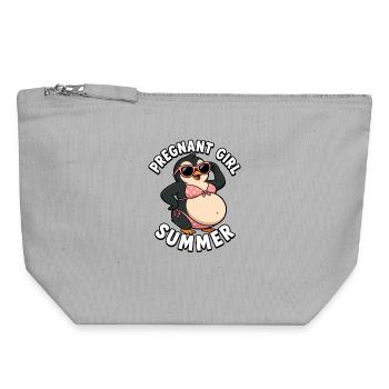 Fille enceinte, été, plage, pingouin, désir - Pochette zippée en toile 18 x 19 cm - gris chiné - Devant
