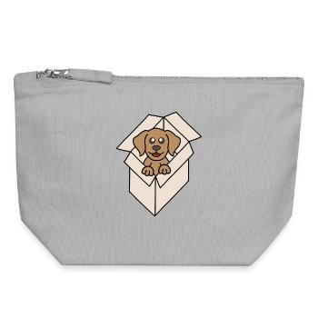 Chien câlin dans une boîte - Pochette zippée en toile 18 x 19 cm - gris chiné - Devant
