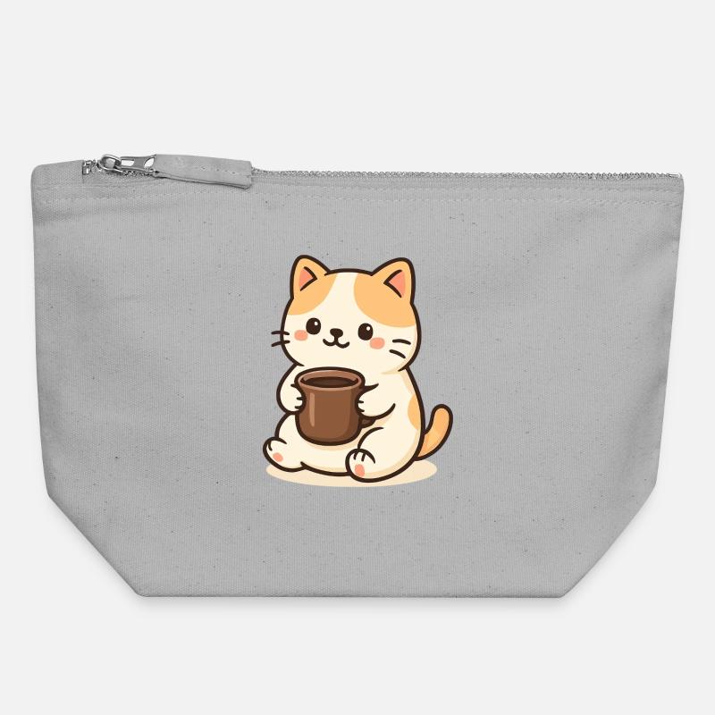 Cat with Cup - Canvas Zip Pouch 18 x 19 cm - sports grey