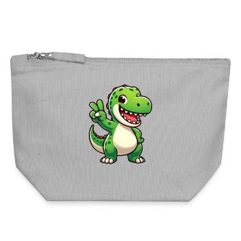 Cute Dino T-Rex Cartoon Peace Laughing Joy - Canvas Zip Pouch 18 x 19 cm - sports grey - Front