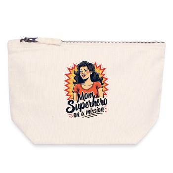 Mère, super-héroïne en mission ! - Pochette zippée en toile 18 x 19 cm - blanc naturel - Devant