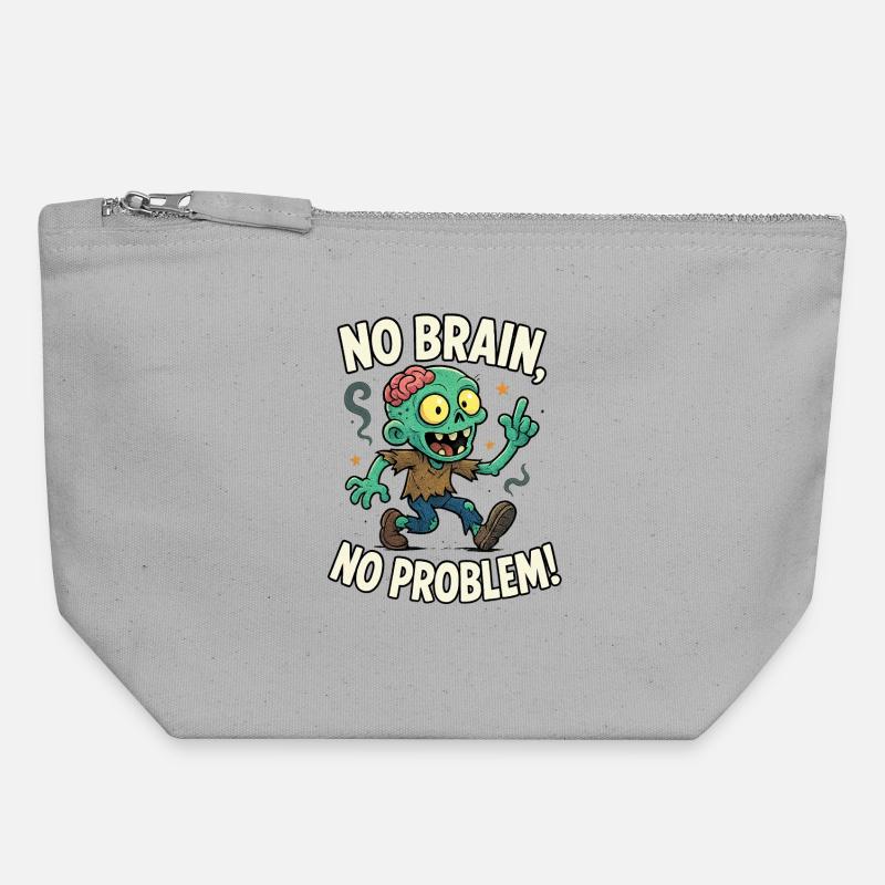 No Brain No Problem Zombie Tee - Canvas Zip Pouch 18 x 19 cm - sports grey