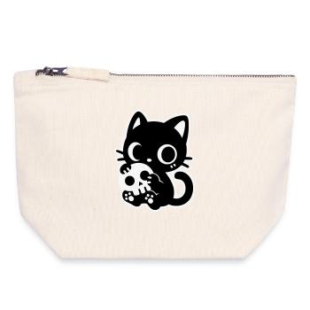 Süße Gruselkatze mit Totenkopf | Kawaii Spooky Mot - Canvas Reißverschluss-Täschchen (18 x 19 cm) - Naturweiß - Vorne