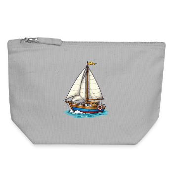 Sailboat Nautical Illustration - Canvas Zip Pouch 18 x 19 cm - sports grey - Front