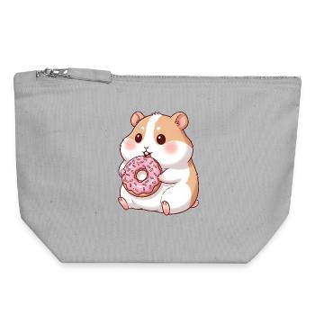 Cute Hamster and Guinea Pig Cartoon Donut - Canvas Zip Pouch 18 x 19 cm - sports grey - Front