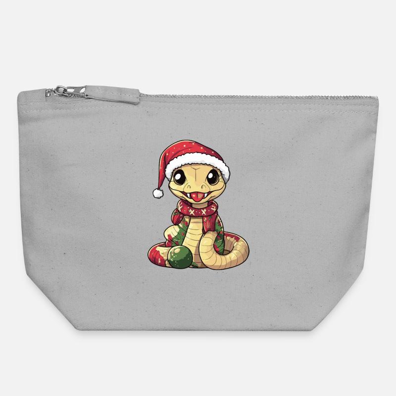 Serpent Cobra Noël - Pochette zippée en toile 18 x 19 cm - gris chiné