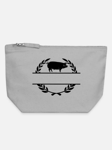 Logo Schwein im Lorbeerkranz - Canvas Reißverschluss-Täschchen (18 x 19 cm) - Grau meliert