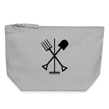 Garden tools shovel rake and pitchfork crossed - Canvas Zip Pouch 18 x 19 cm - sports grey - Front