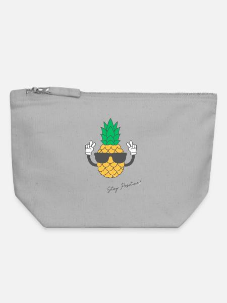 Pineapple "positive Vibes" - Canvas Reißverschluss-Täschchen (18 x 19 cm) - Grau meliert