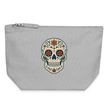Crâne Folklore d'Amérique Latine par Helfspawn - Pochette zippée en toile 18 x 19 cm - gris chiné - Devant