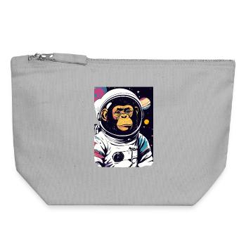 Astro Monkey in Space Suit Atroonaut Chimpanzee Motif - Canvas Zip Pouch 18 x 19 cm - sports grey - Front