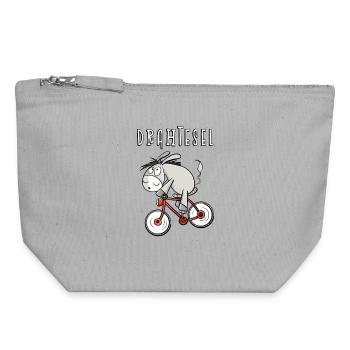 Drahtesel I Fahrrad Esel I lustiges Geschenk - Canvas Reißverschluss-Täschchen (18 x 19 cm) - Grau meliert - Vorne