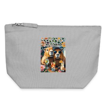 Dreamteam Capybara Couple Teamwork Freizeit - Canvas Reißverschluss-Täschchen (18 x 19 cm) - Grau meliert - Vorne