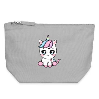 Licorne Kawaii – Sweet Valentine Magic - Pochette zippée en toile 18 x 19 cm - gris chiné - Devant