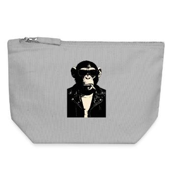 Le Singe Rebelle en Cuir - Pochette zippée en toile 18 x 19 cm - gris chiné - Devant