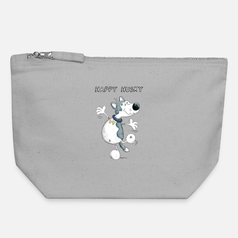 Funny Husky - Pochette zippée en toile 18 x 19 cm - gris chiné