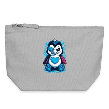 Punk Pinguin Cartoon Herz Street Art Gothic - Canvas Reißverschluss-Täschchen (18 x 19 cm) - Grau meliert - Vorne