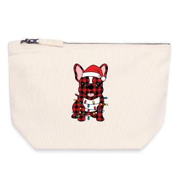 Hund Französische Bulldogge Weihnachtsplaid - Canvas Reißverschluss-Täschchen (18 x 19 cm) - Naturweiß - Vorne
