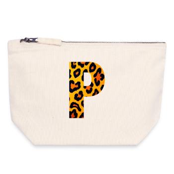 Leopard_Buchstabenmuster_ _P - Pochette zippée en toile 18 x 19 cm - blanc naturel - Devant