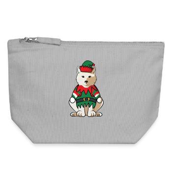 Kishu chien elfe de Noël costume elfe mignon - Pochette zippée en toile 18 x 19 cm - gris chiné - Devant
