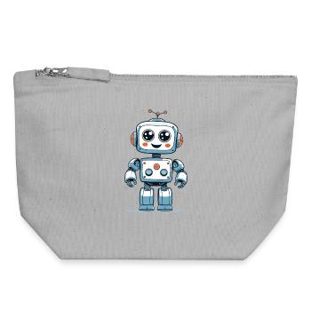 Petit robot spatial - Pochette zippée en toile 18 x 19 cm - gris chiné - Devant