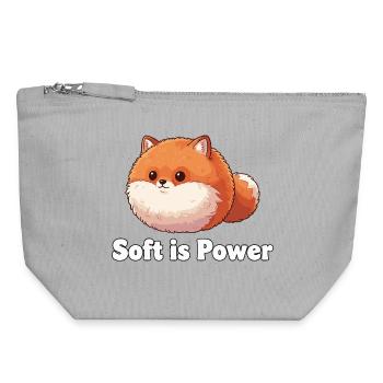 Fluffy panda saying: Soft is power - Canvas Zip Pouch 18 x 19 cm - sports grey - Front