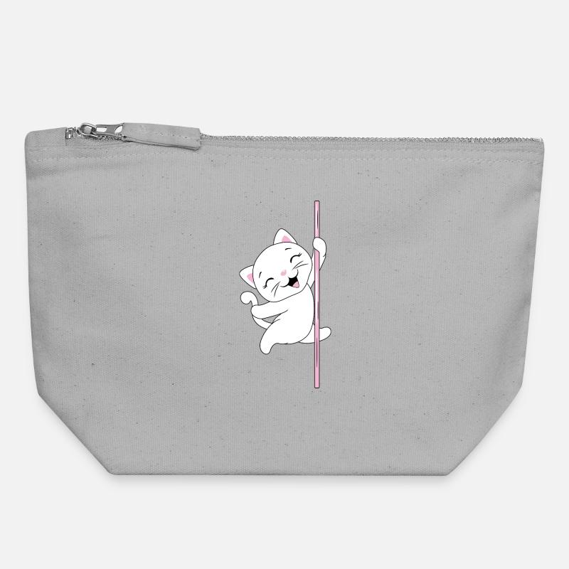 White_cat_is_dancing_on_a_pole - Canvas Zip Pouch 18 x 19 cm - sports grey