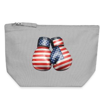 USA Flaggen Boxhandschuhe - Canvas Reißverschluss-Täschchen (18 x 19 cm) - Grau meliert - Vorne