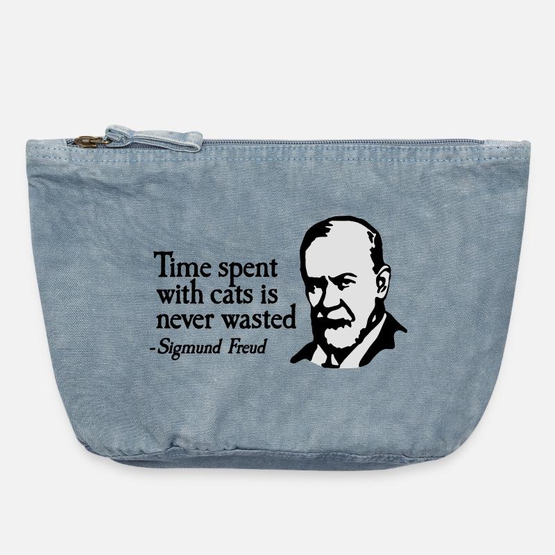 Time spent with cats is never Sigmund Freud - Pochette zippée vintage 18 x 21 cm - vintage light blue