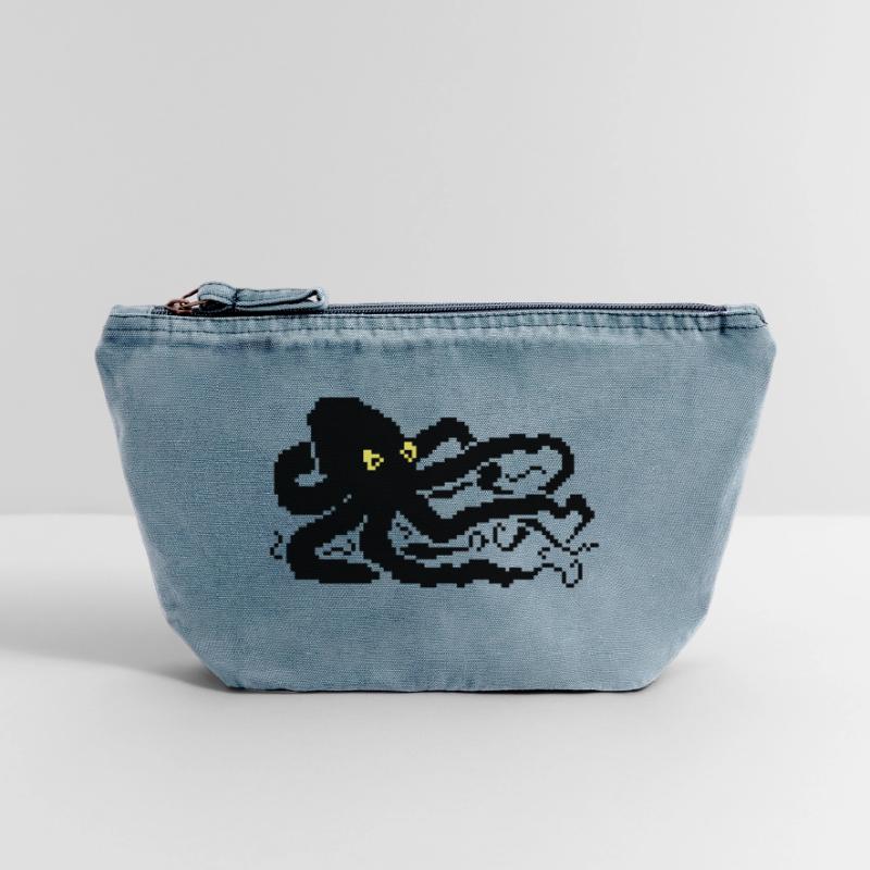 Pieuvre pixel 8 bits Pochette zippée vintage 18 x 21 cm