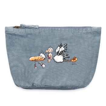 Storch bringt Baby - Vintage Reißverschluss-Täschchen (18 x 21 cm) - vintage light blue - Vorne