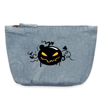 black halloween pumpkin with glowing eyes - Vintage Zip Pouch 18 x 21 cm - vintage light blue - Front
