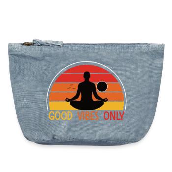 Meditativer Sonnenuntergang mit Yoga Silhouette - Vintage Reißverschluss-Täschchen (18 x 21 cm) - vintage light blue - Vorne
