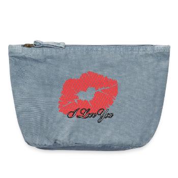 Heart in romantic points I love you - Vintage Zip Pouch 18 x 21 cm - vintage light blue - Front