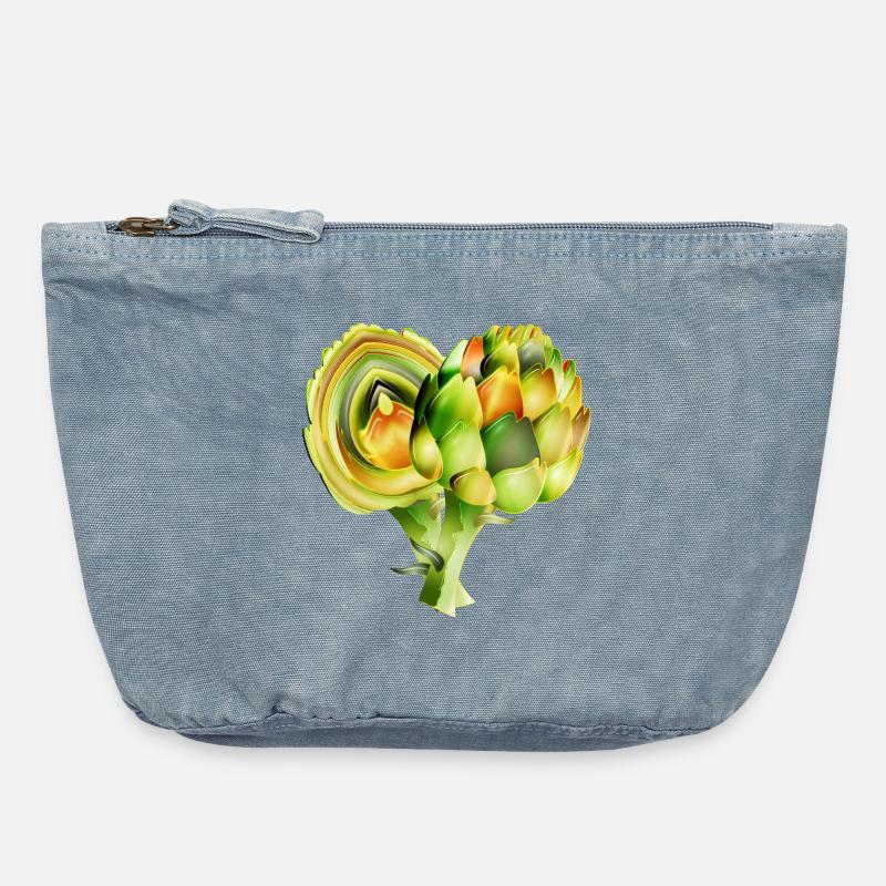 Illustration délicate d’artichauts dans des tons verts chauds - Pochette zippée vintage 18 x 21 cm - vintage light blue