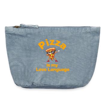 La pizza est mon langage de l’amour, l’amoureuse de la pizza, le fromage - Pochette zippée vintage 18 x 21 cm - vintage light blue - Devant