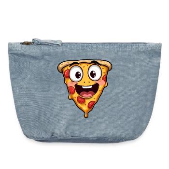 Happy Pizza Face Lustige Kunst - Vintage Reißverschluss-Täschchen (18 x 21 cm) - vintage light blue - Vorne