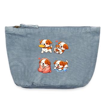 Adorable and Tender Cartoon Puppies - Vintage Zip Pouch 18 x 21 cm - vintage light blue - Front