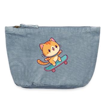 Colorful Skateboard Kitten - Vintage Zip Pouch 18 x 21 cm - vintage light blue - Front