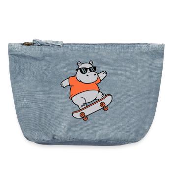 Cooles Nilpferd Skater Skateboard Vektor - Vintage Reißverschluss-Täschchen (18 x 21 cm) - vintage light blue - Vorne