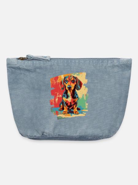 Dackel - Vintage Reißverschluss-Täschchen (18 x 21 cm) - vintage light blue