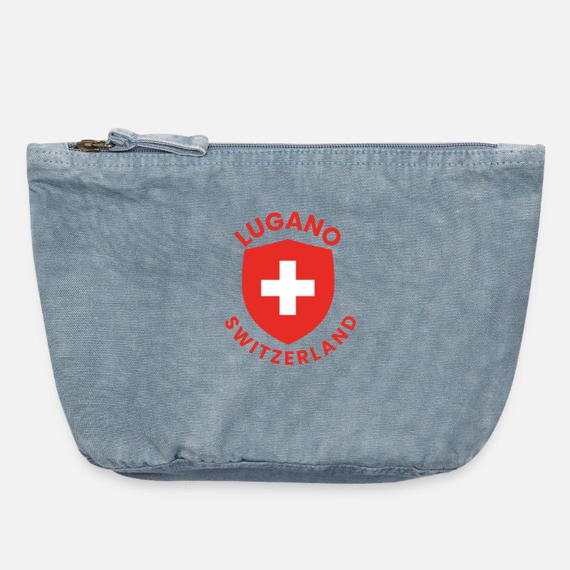 Bouclier de Lugano Drapeau suisse - Pochette zippée vintage 18 x 21 cm - vintage light blue