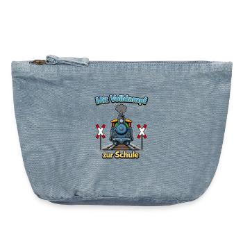 Dampflok zur Schule Einschulung  - Vintage Reißverschluss-Täschchen (18 x 21 cm) - vintage light blue - Vorne