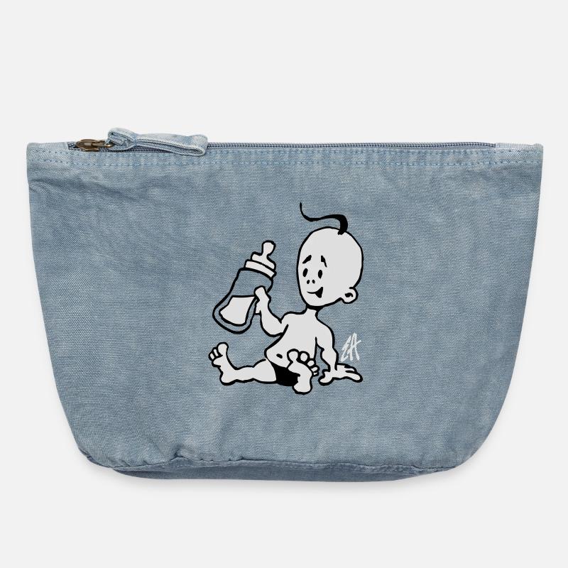 Bébé avec une bouteille de lait - Pochette zippée vintage 18 x 21 cm - vintage light blue