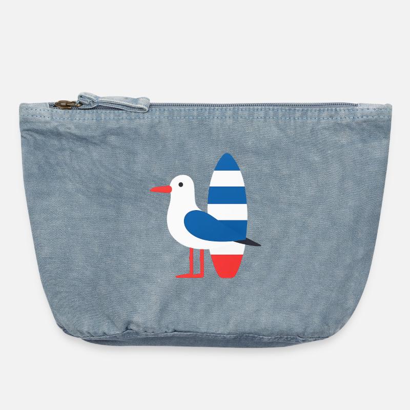 Mouette avec planche de surf - Pochette zippée vintage 18 x 21 cm - vintage light blue
