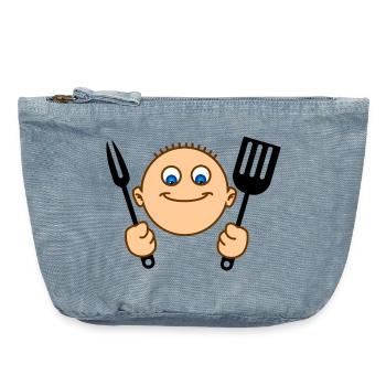 Fröhliche Hilfe in der Küche oder BBQ - Vintage Reißverschluss-Täschchen (18 x 21 cm) - vintage light blue - Vorne