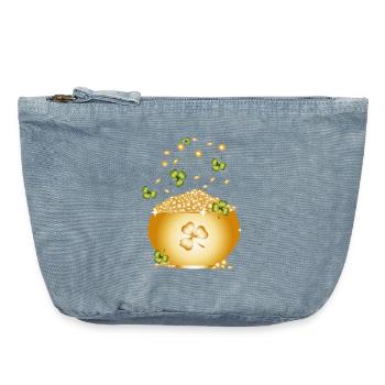 Golden pot with gold coins and shamrocks - Vintage Zip Pouch 18 x 21 cm - vintage light blue - Front