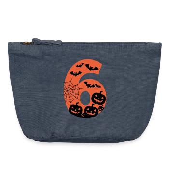 Spooky Halloween Number 6 with Pumpkins and Bats - Vintage Zip Pouch 18 x 21 cm - vintage denim - Front