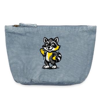 Heureux raton laveur agitant la main - Pochette zippée vintage 18 x 21 cm - vintage light blue - Devant